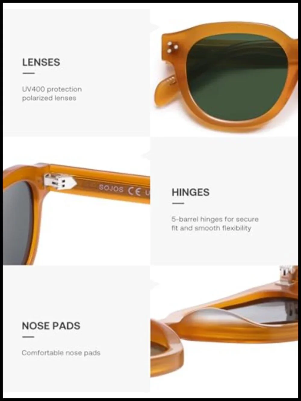 Retro Polarized Sunglasses with UV Protection Acetate Frame